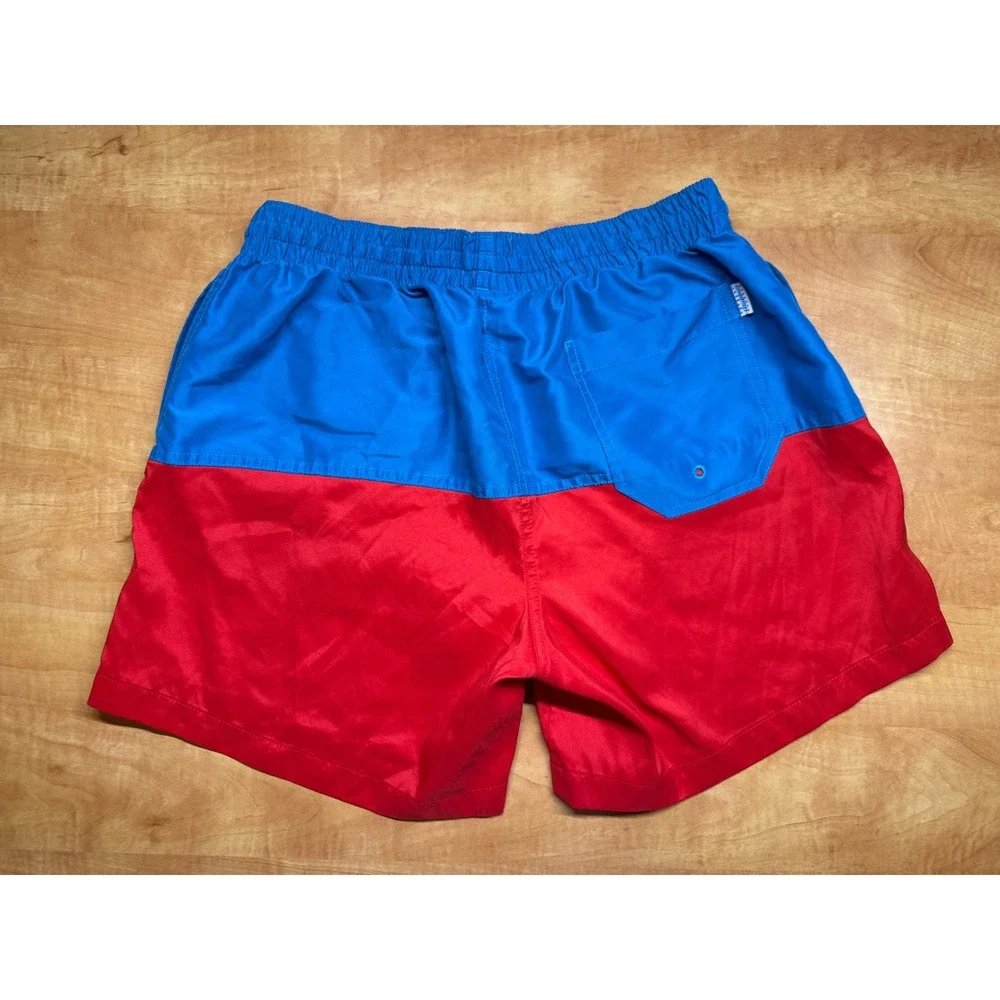 Chubbies Mens Red Blue Colorblock Swim Trunks Mesh Lined Shorts L Made in USA